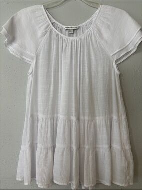 Counterparts White Tiered Flutter-Sleeve Shirt size Small
